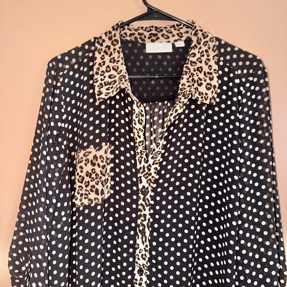Belle Kim Gravel Women's Button Down Cheetah Print Blouse Top - Size 1X - Picture 7 of 9